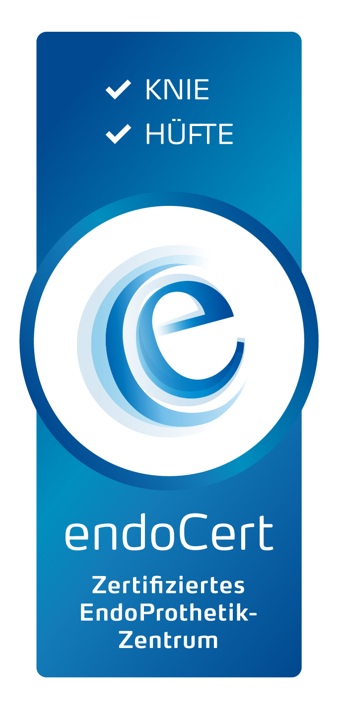 endoCert-Siegel für zertifiziertes Endoprothetik-Zentrum für Knie und Hüfte.